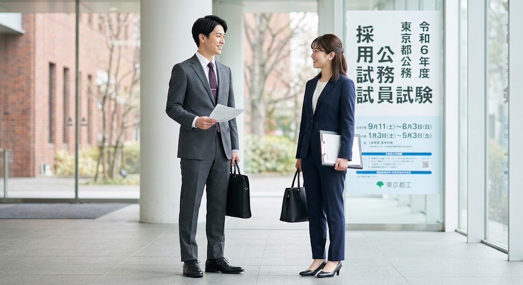 公務員試験の面接にふさわしいスーツ姿の男女