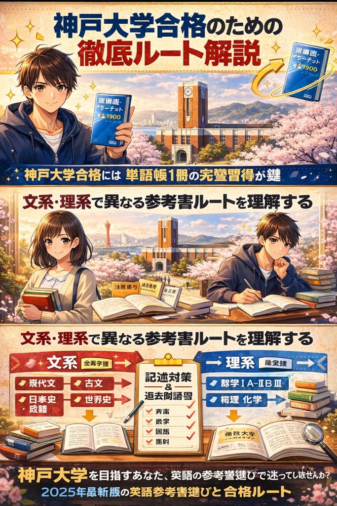 神戸大学合格者が実際に使用した英語参考書や、文系・理系別の学習ルート、国語・数学の対策まで