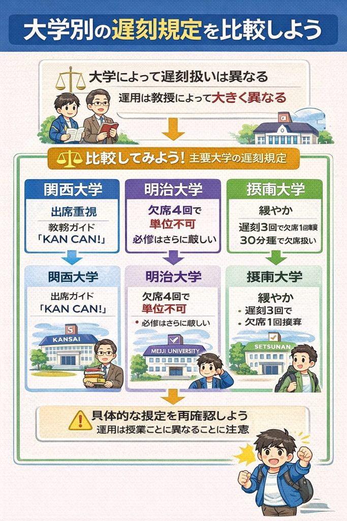 大学別の遅刻規定を比較