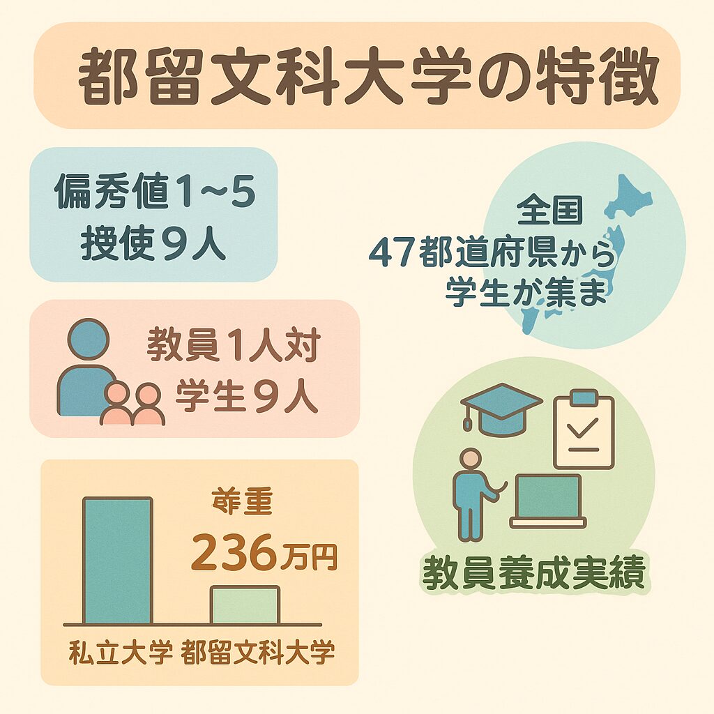 都留文科大学の特徴を示すインフォグラフィック