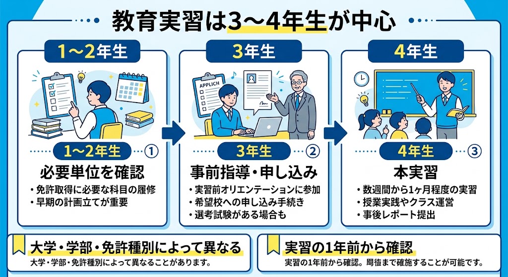 教育実習は何年生で行く？