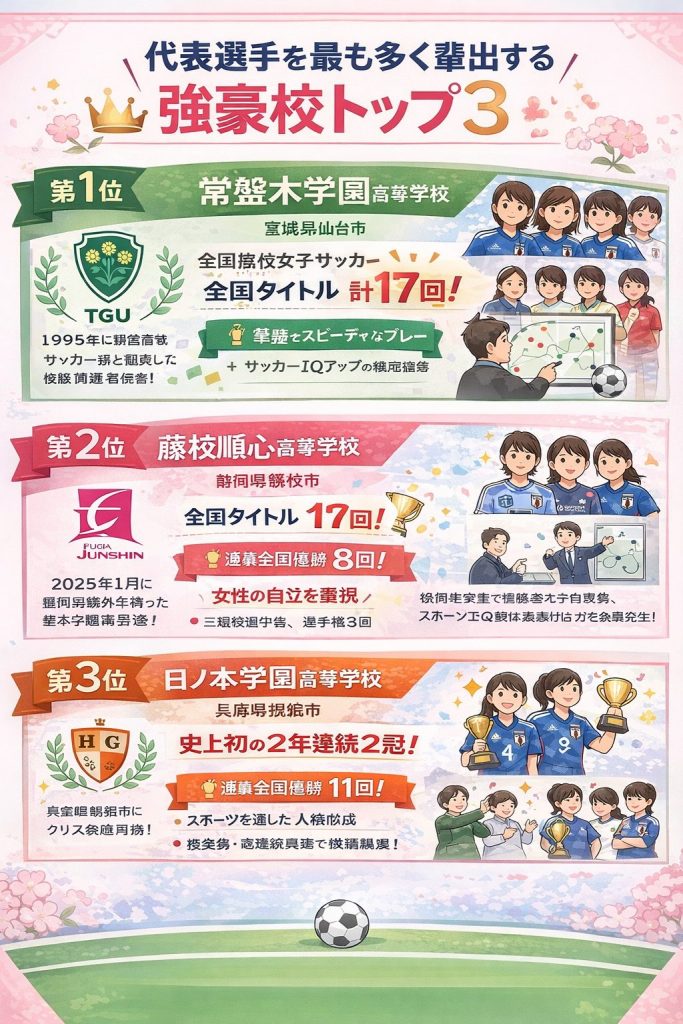 代表選手を最も多く輩出する強豪校トップ3