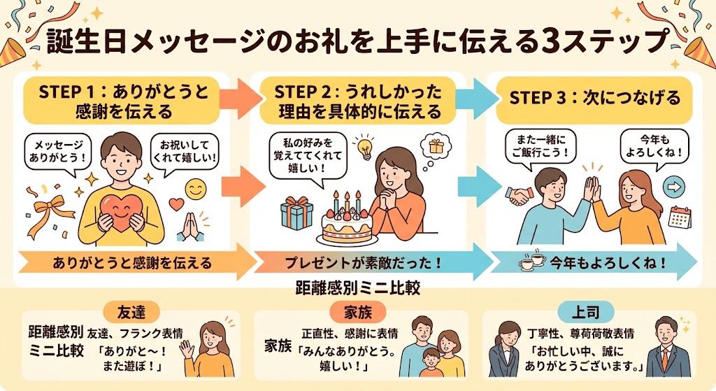 誕生日メッセージのお礼を上手に伝える3ステップ