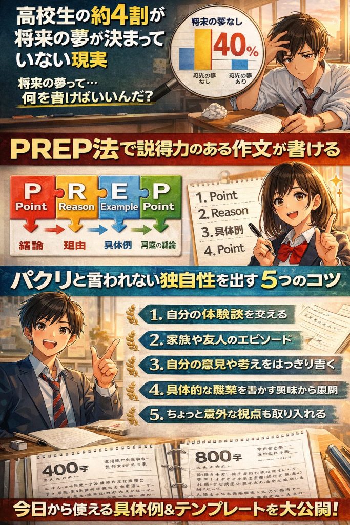 夢が決まってない人でも、パクリと言われずに、自分らしい作文が書ける方法