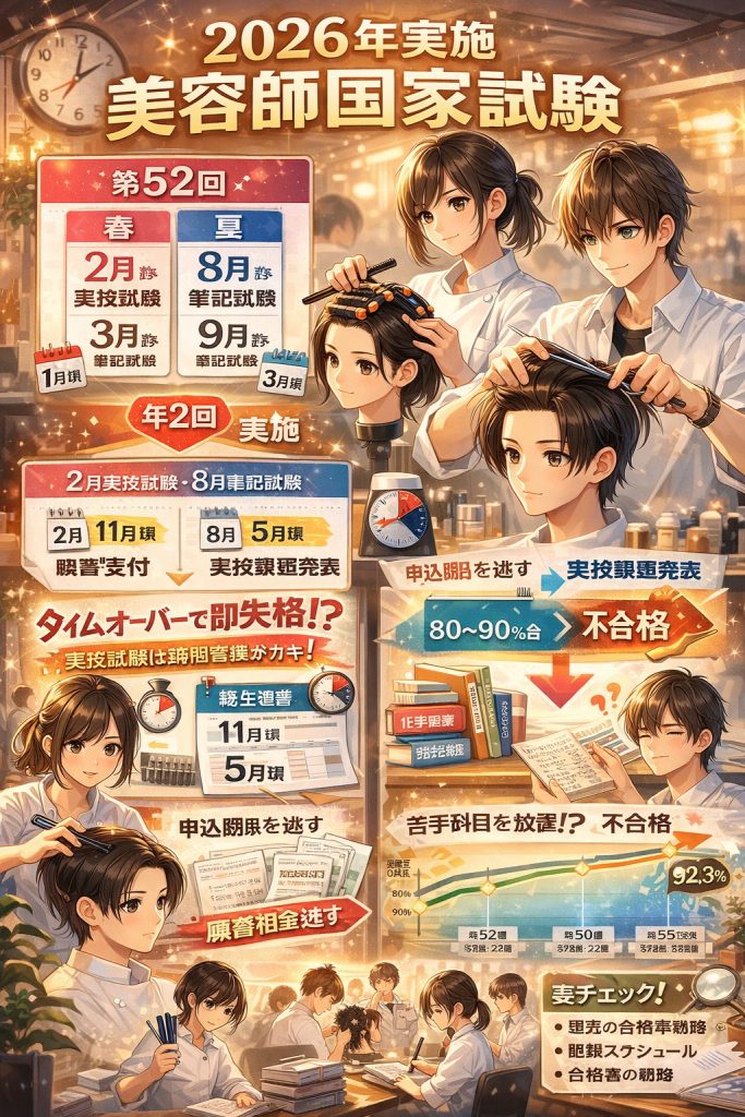 美容師国家試験の日程は年2回、春と夏に実施されています