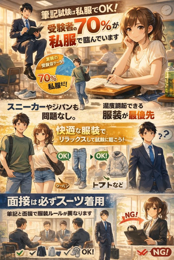 公務員試験の筆記試験における服装について、最新の受験者データや実際の体験談をもとに詳しく解説