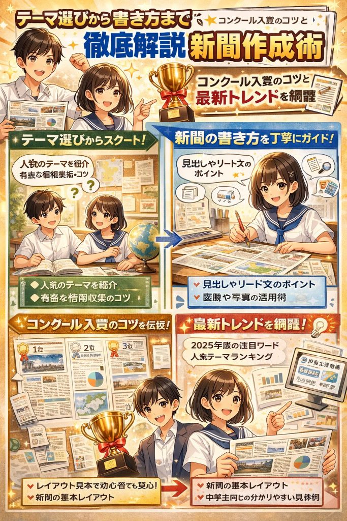 社会新聞中学生向けの完全ガイドとして、テーマの選び方から具体的な書き方、コンクール入賞のコツまで