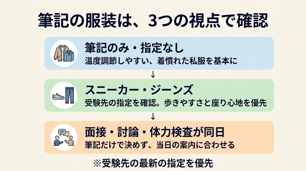 筆記の服装は、3つの視点で確認