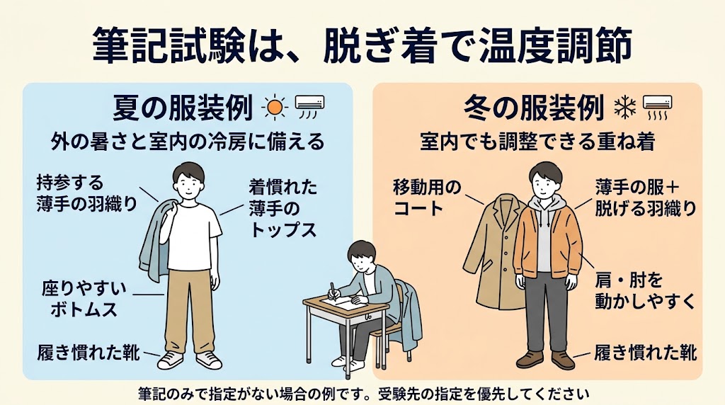 筆記試験の季節別服装例
