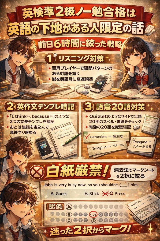 英検準2級を明日に控えて、まったく勉強していない