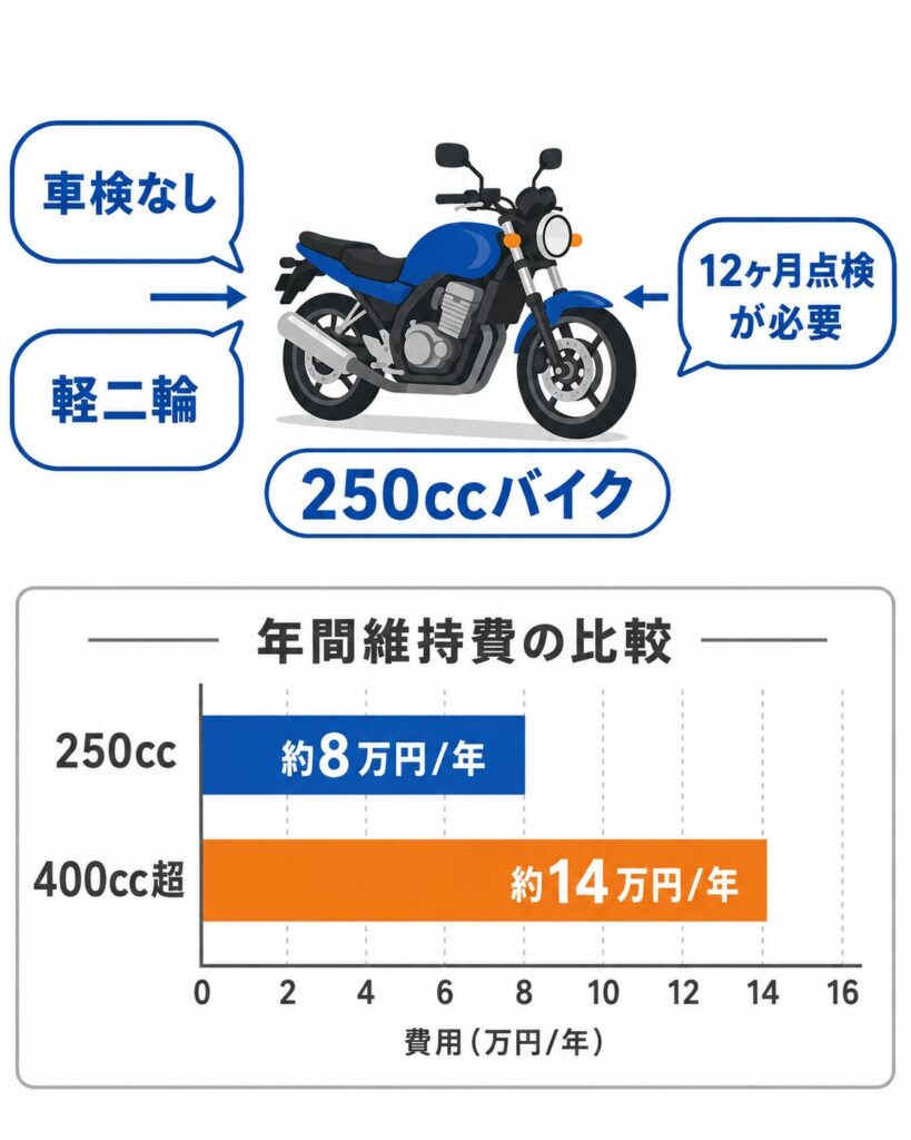 250ccバイク維持費比較インフォグラフィック